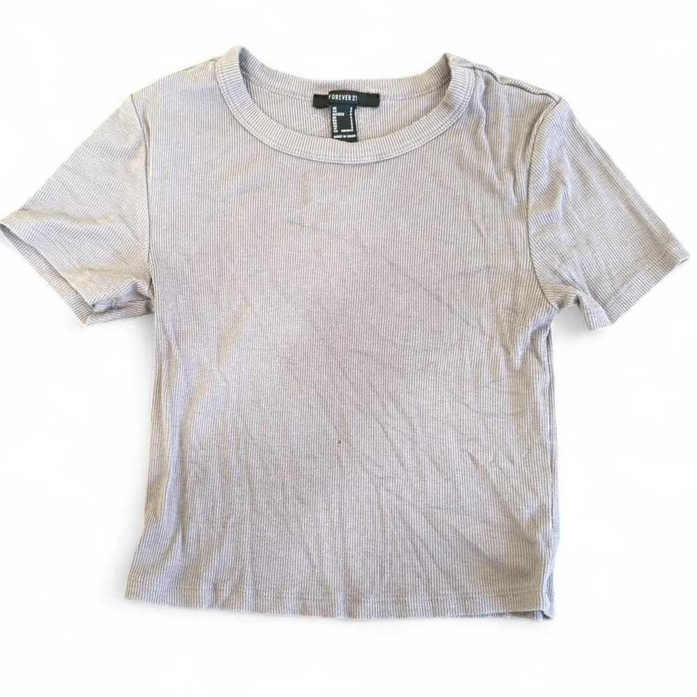 Forever 21 Grey Ribbed Short Sleeve Crop Top, Size S